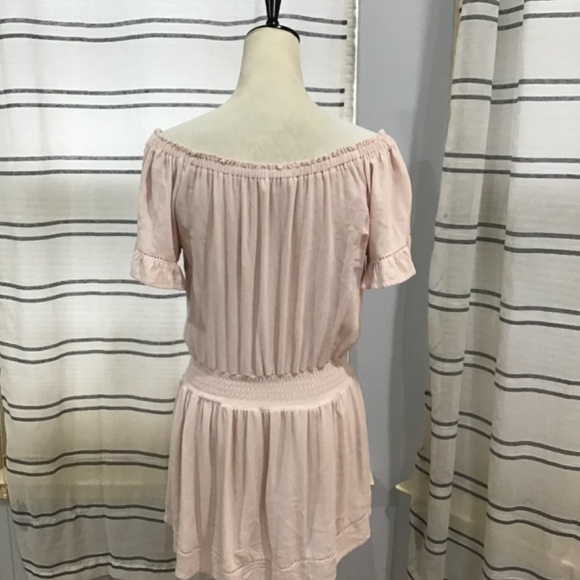 Ocean Drive Women Size Med Baby Pink Off Shoulder Eyelet Crochet Mini Dress Boho - Picture 7 of 11